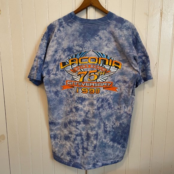 Vintage 90s Laconia Bike Week Tie Dye Shirt 1998 75th Anniversary Mens XL - Picture 2 of 10
